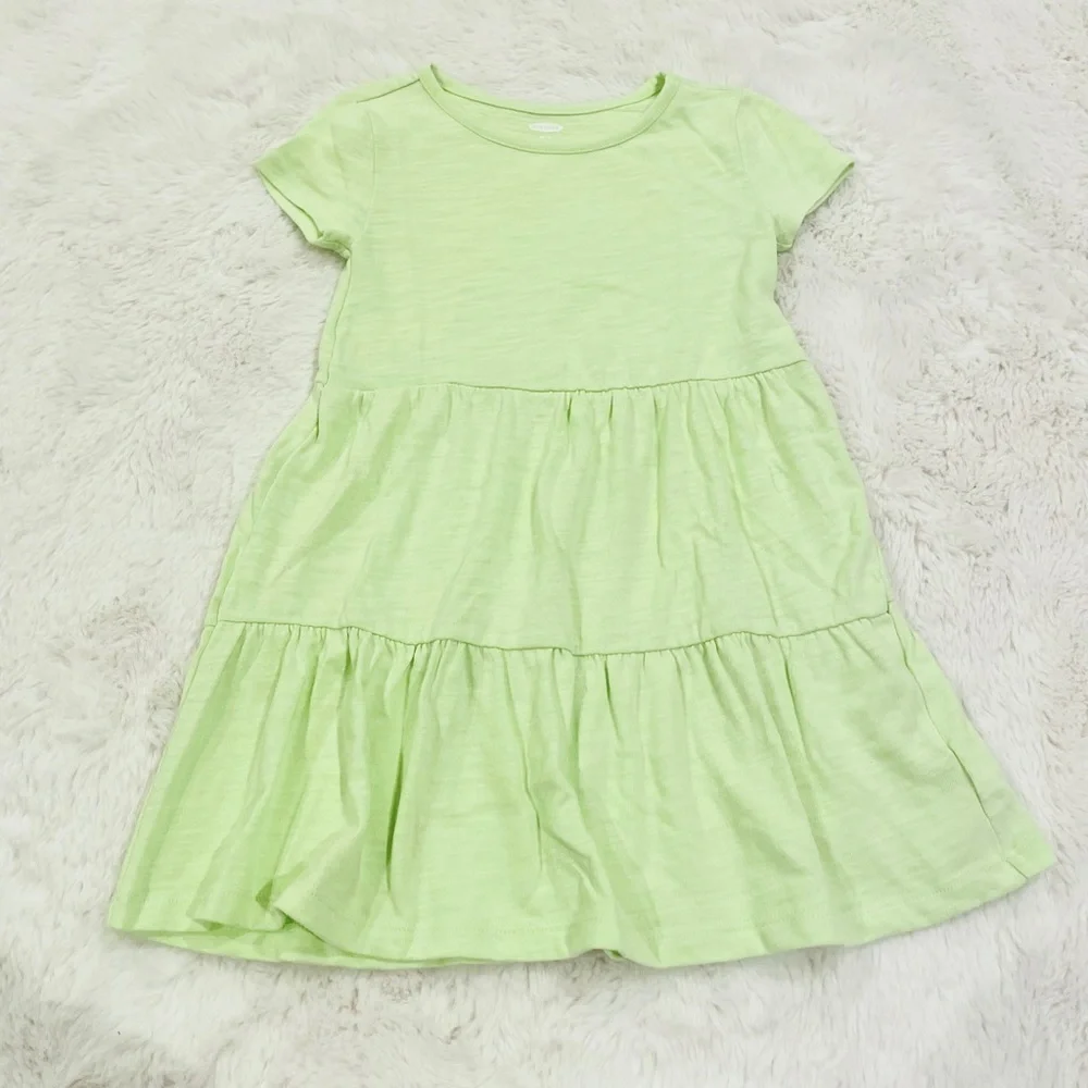 Old Navy Short-Sleeve Tiered Slub-Knit Dress in Pale Citron Girl’s Size XS/5